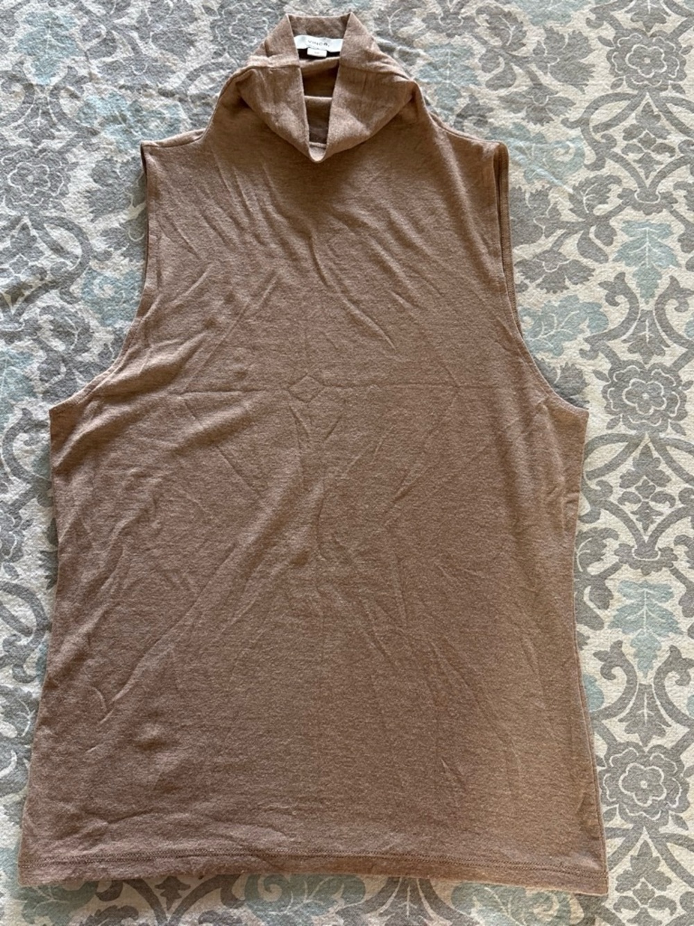 Vince Sleeveless Mock Neck Tank Top in Brown